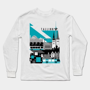 Tallinn. Sini-must-valge. Long Sleeve T-Shirt
